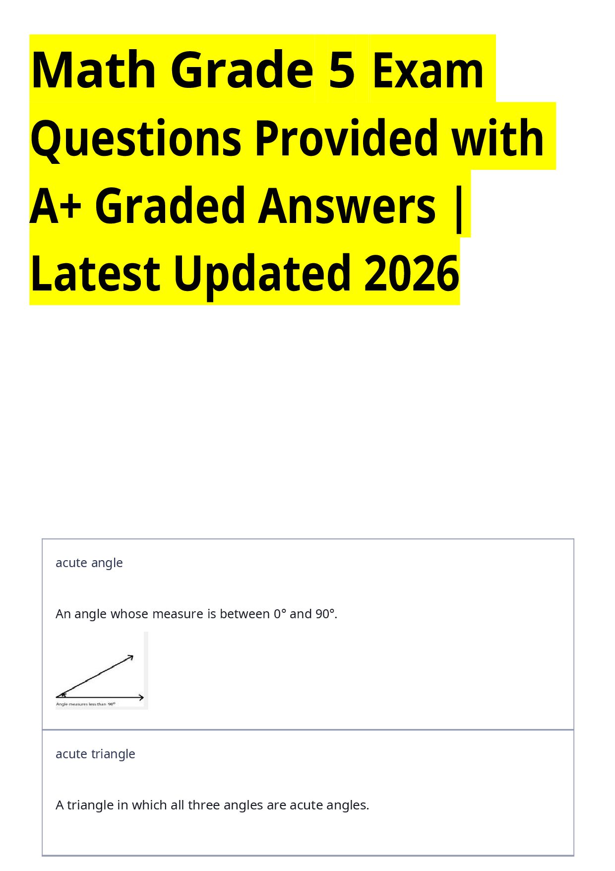 Math Grade 5 Exam Questions Provided with A+ Graded Answers | Fractions, Decimal... — page 1 of 17