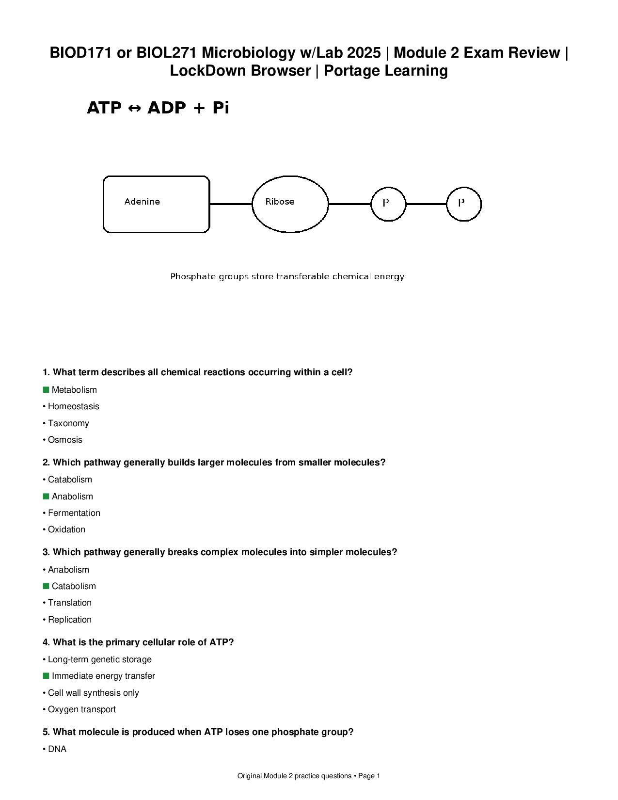 BIOD171 BIOL271 Module 2 250 Question Review — page 1 of 34