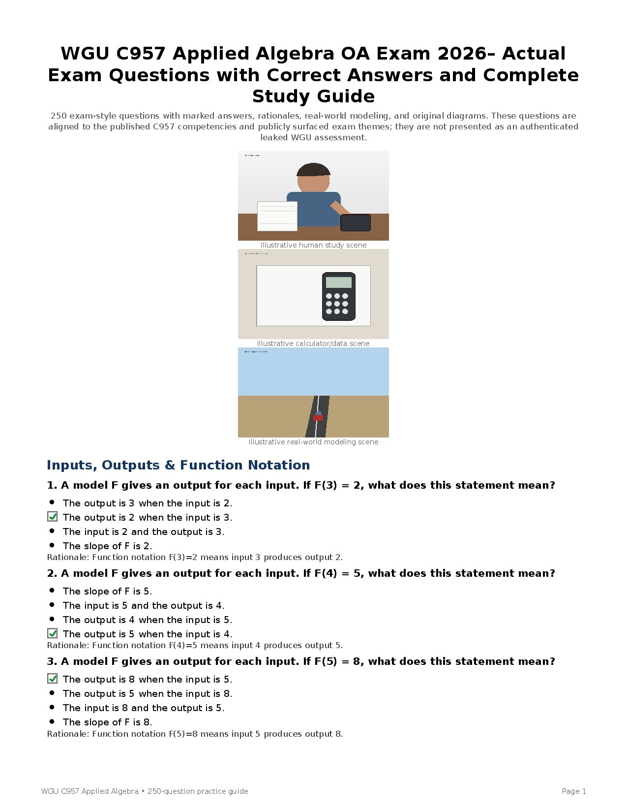 WGU C957 Applied Algebra OA 2026 250 Questions Study Guide — page 1 of 37