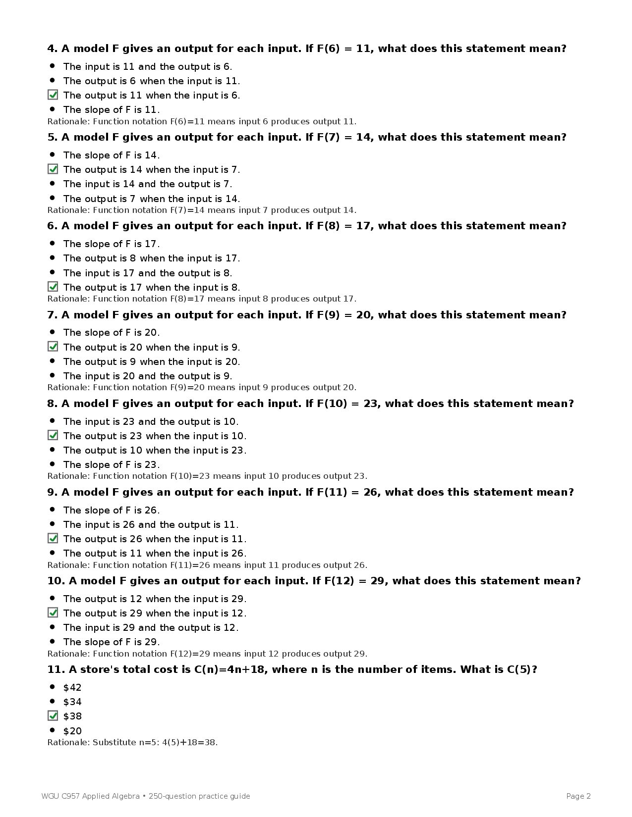 WGU C957 Applied Algebra OA 2026 250 Questions Study Guide — page 2 of 37