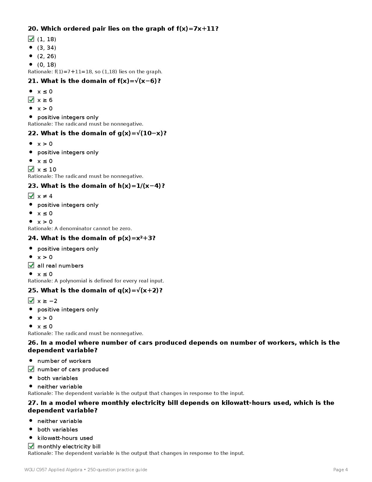 WGU C957 Applied Algebra OA 2026 250 Questions Study Guide — page 4 of 37