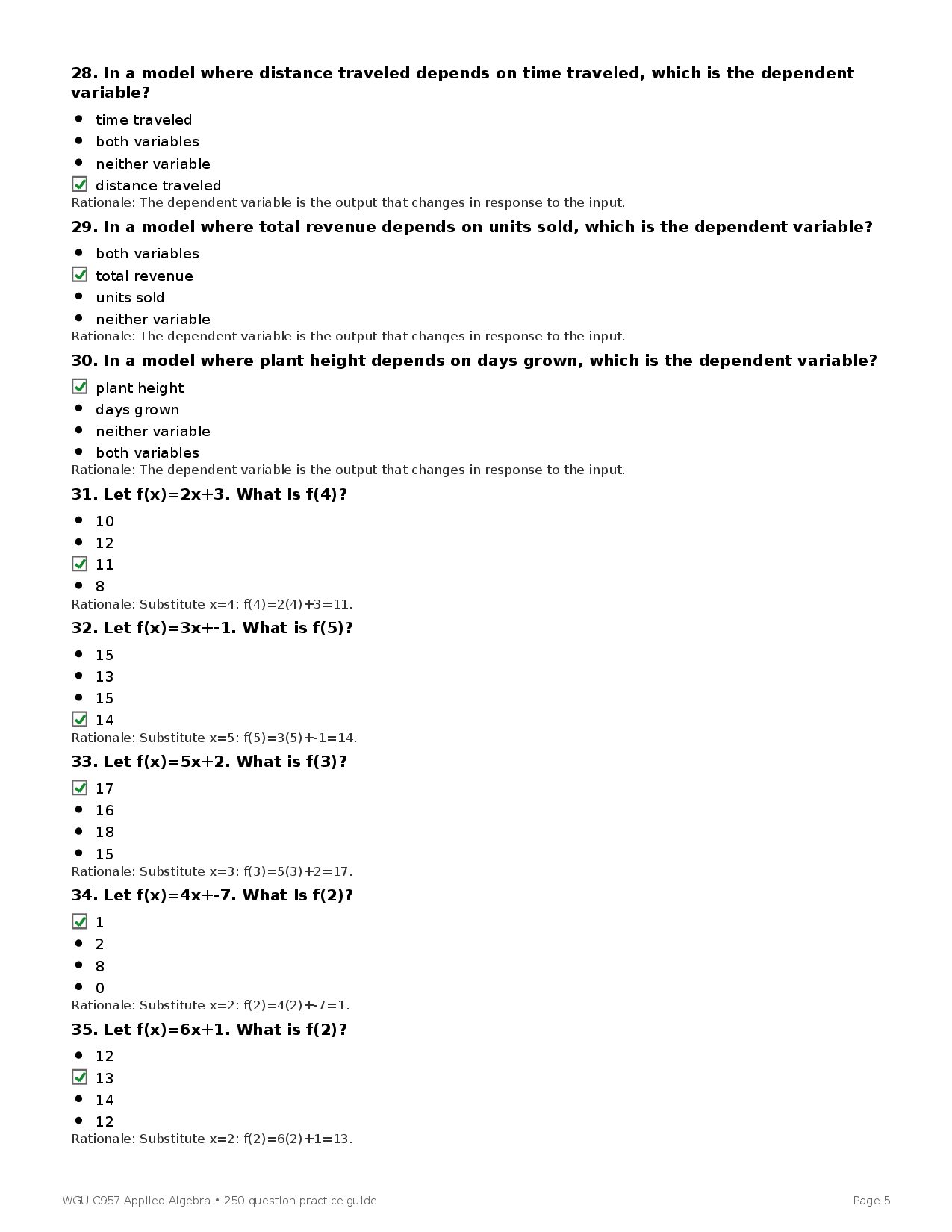 WGU C957 Applied Algebra OA 2026 250 Questions Study Guide — page 5 of 37