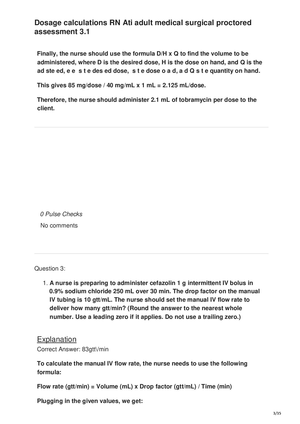 Dosage calculations RN Ati adult medical surgical proctored assessment 3.1 — page 3 of 35