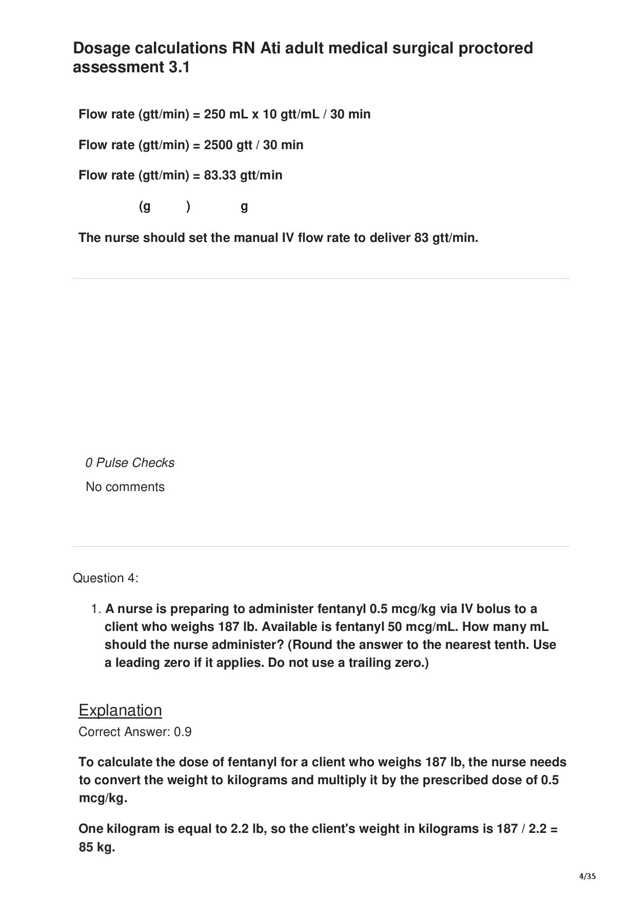 Dosage calculations RN Ati adult medical surgical proctored assessment 3.1 — page 4 of 35
